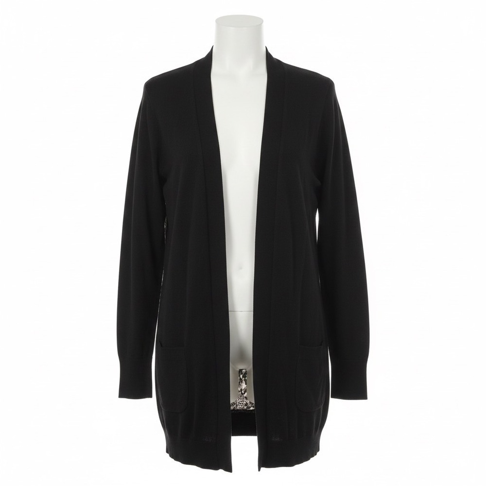 89th & Madison Black Cardigan Sweater Women Large Sheer Printed Back Open Front